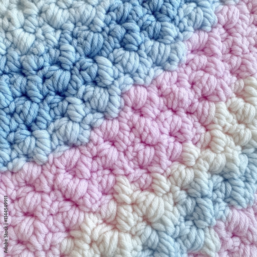 Soft Pastel Crochet Texture with Blue and Pink Yarn Pattern in Closeup View Soft Pastel Crochet Texture with Blue and Pink Yarn Pattern in Closeup View