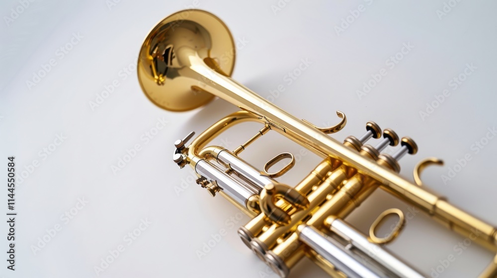 Obraz premium Gleaming Gold Trumpet: A Symphony of Brass and Light