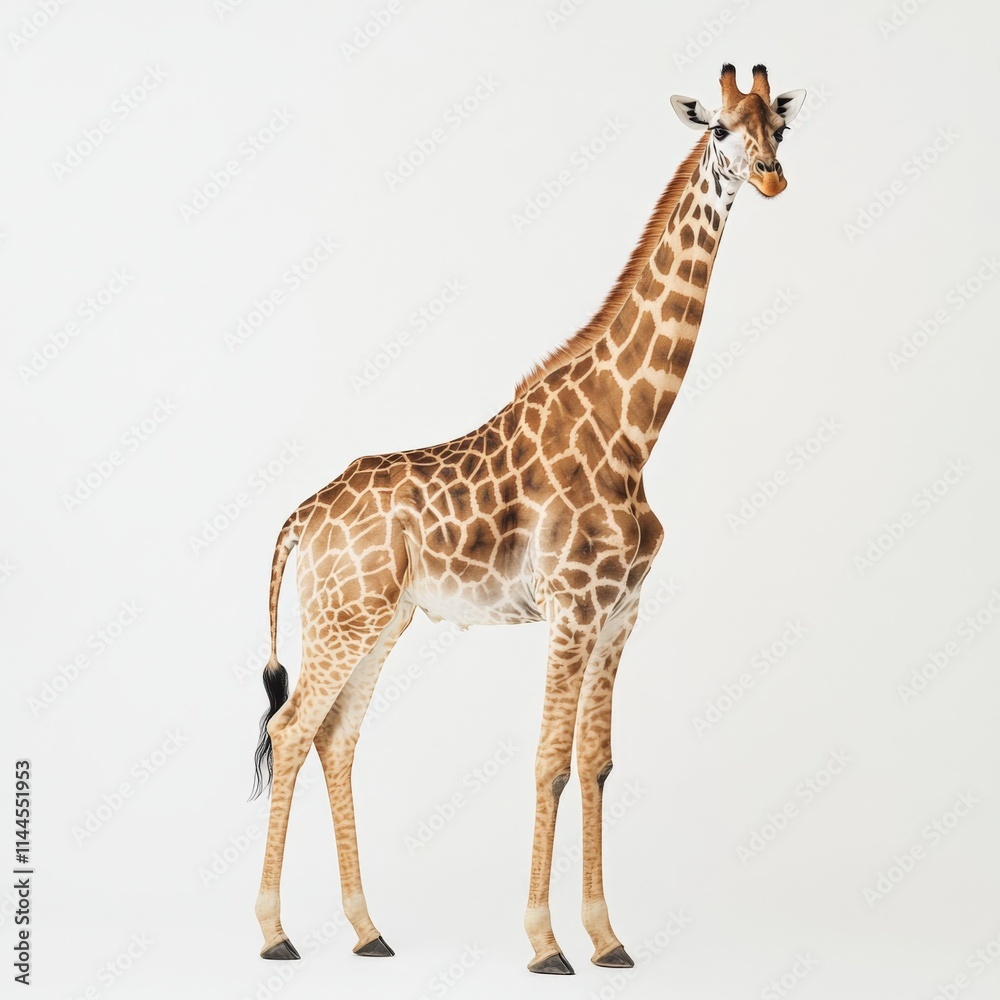 Fototapeta premium a giraffe stands tall against a white background