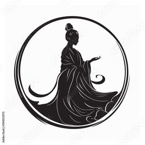 Silhouette Kwan yin Logo design Vector isolated on white background. 