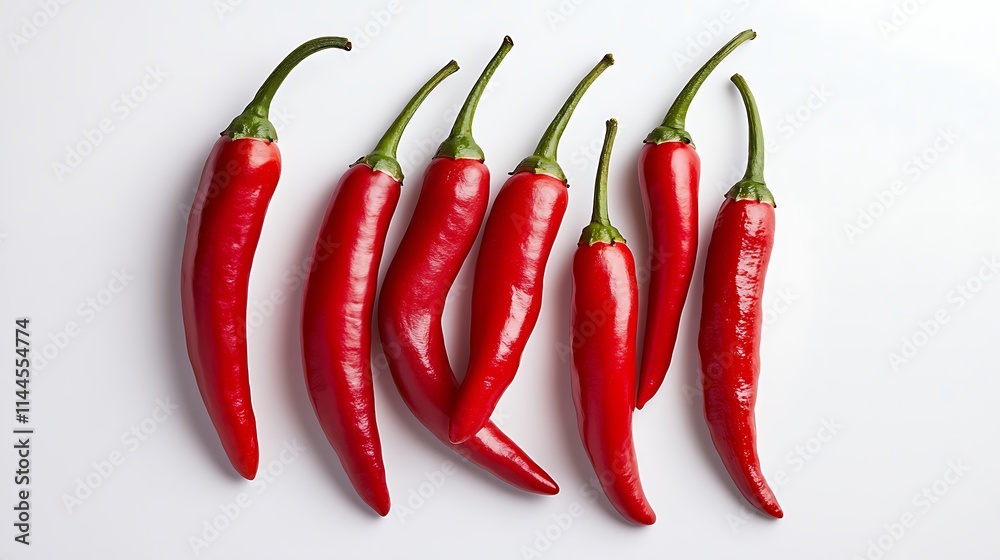 Close-up capturing chili pepper arranged on a clean white background, subtle textures visible, balanced soft lighting emphasizing natural hues Close-up capturing chili pepper arranged on a clean white background, subtle textures visible, balanced soft lighting emphasizing natural hues