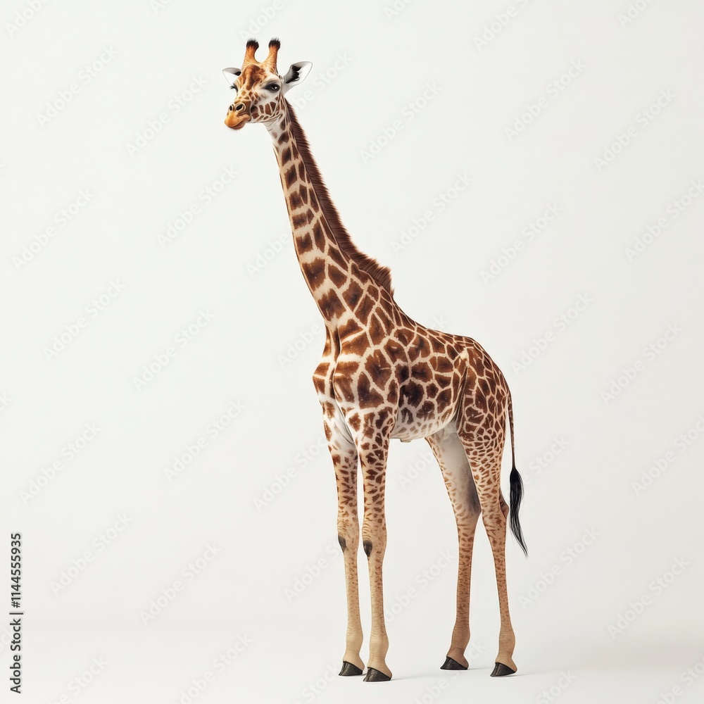 Naklejka premium a giraffe standing on a white background