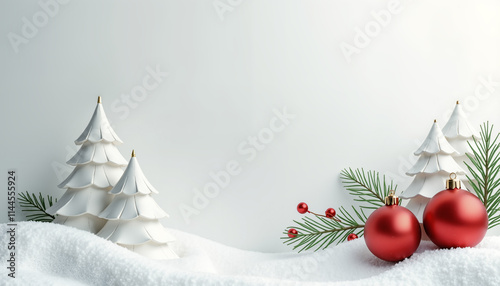 Minimalist Christmas scene with white trees