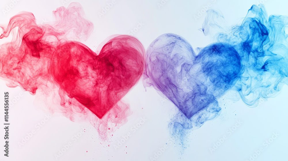 Neon smoke hearts set isolated on transparent background. Vector realistic illustration of neon red, pink, blue mist clouds, Valentine Day banner decoration, romantic love symbol, steam puff effect Neon smoke hearts set isolated on transparent background. Vector realistic illustration of neon red, pink, blue mist clouds, Valentine Day banner decoration, romantic love symbol, steam puff effect