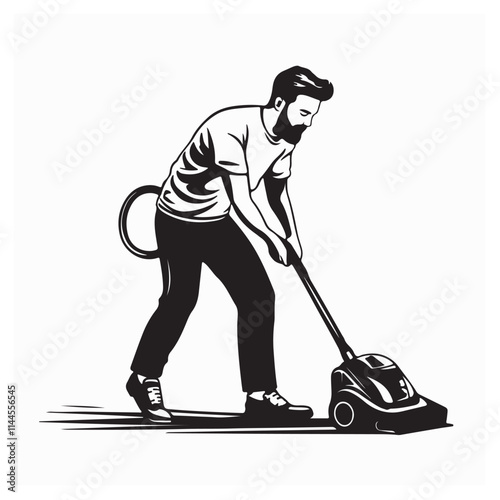 Cleaning service man with vacuum cleaner image vector isolated on white background.