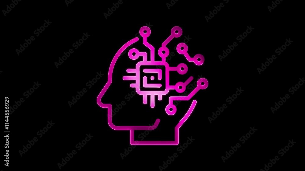 AI icon animation by pink color neon on black background. AI icon animation by pink color neon on black background.
