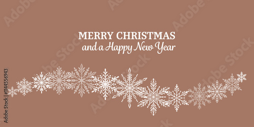 Minimalist mocha brown Christmas greeting card template, snowflake border background design