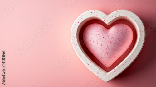 Heart Shaped Pink Cushion Inside White Decorative Frame on Soft Pink Background