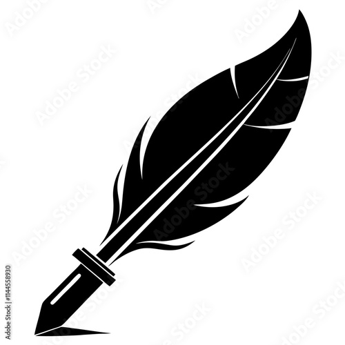 Feather vector art, silhouette feather vector art illustration isolated on white background.