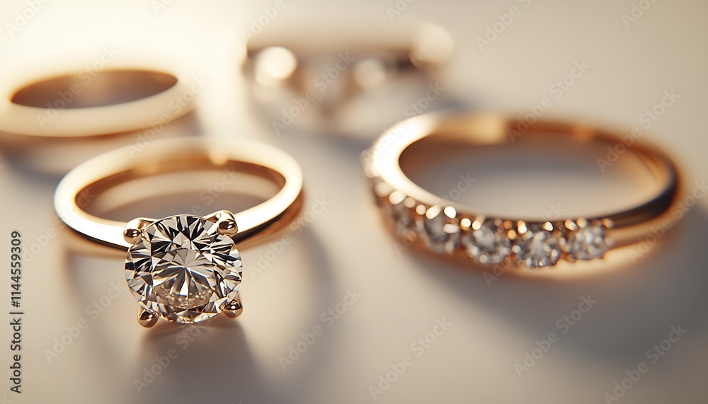 custom made wallpaper toronto digitalClose-Up of Diamond and Gold Rings in Soft Selective Focus : Generative AI