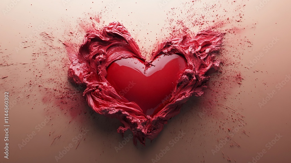 Red heart exploding with dynamic splashes of color. Red heart exploding with dynamic splashes of color.