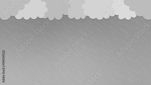 Illustration of rain falling diagonally from gray clouds on a gradient gray background