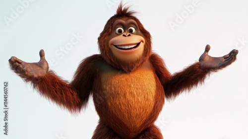 animated orangutan with arms outstretched against a plain background photo