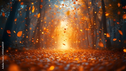 Autumn Leaves Falling in Forest