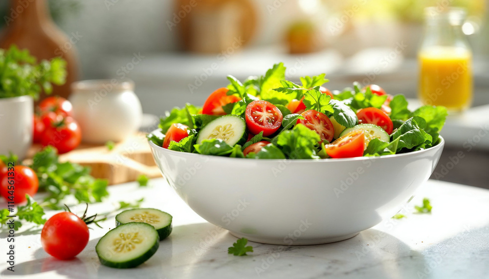 Fresh and vibrant salad with tomatoes and cucumbers Fresh and vibrant salad with tomatoes and cucumbers
