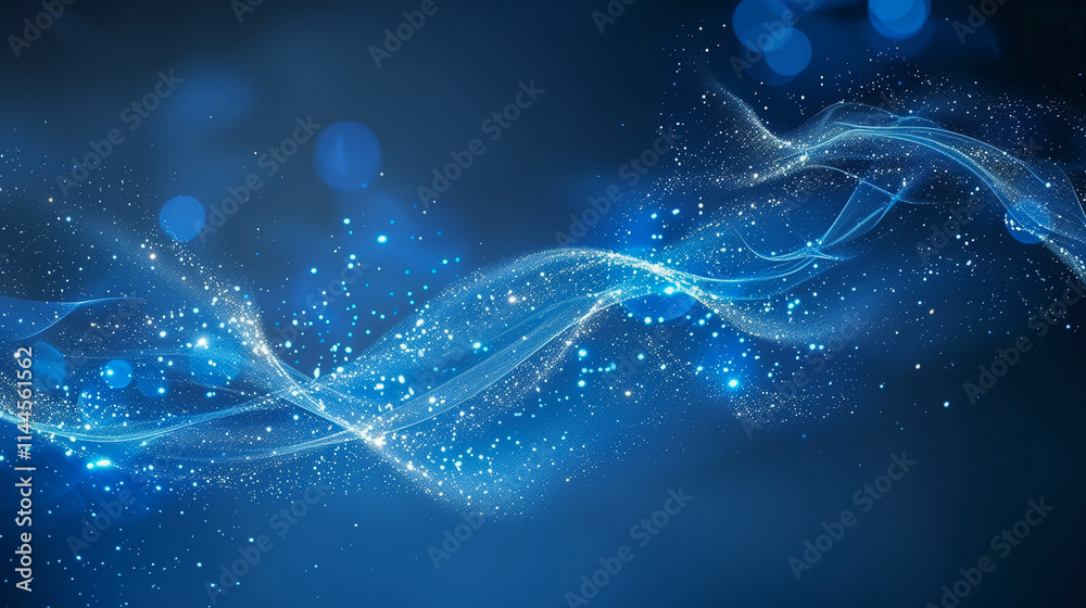 Glowing Blue Abstract Waves with Sparkling Light Particles.. Glowing Blue Abstract Waves with Sparkling Light Particles..