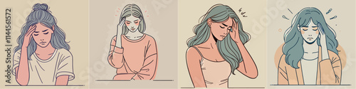 Vector of a woman have a headache