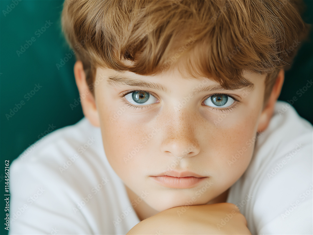 Close-up portrait of a young boy with striking blue eyes looking straight at the camera. Emotionally captivating and raw imagery of childhood innocence. Close-up portrait of a young boy with striking blue eyes looking straight at the camera. Emotionally captivating and raw imagery of childhood innocence.