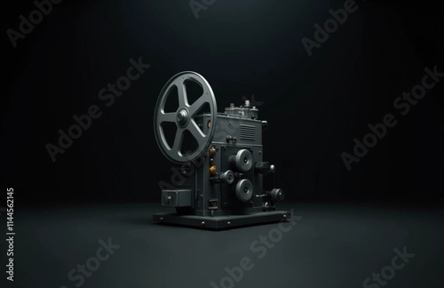 Old vintage film projector on black background  photo