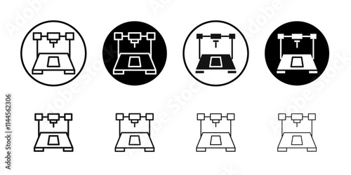 3D printer icon Flat outline fill set collection