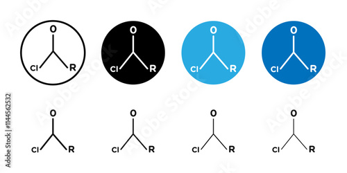 acyl chloride icon Flat outline fill set collection