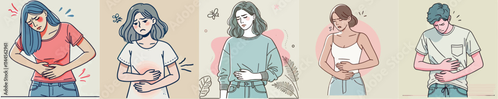 Vector of a man and woman having a stomachache Vector of a man and woman having a stomachache
