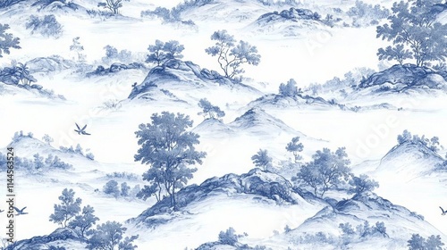 hyper realistic photo of  Toile De Jouy vintage floral seamless pattern, elegant vector graphics