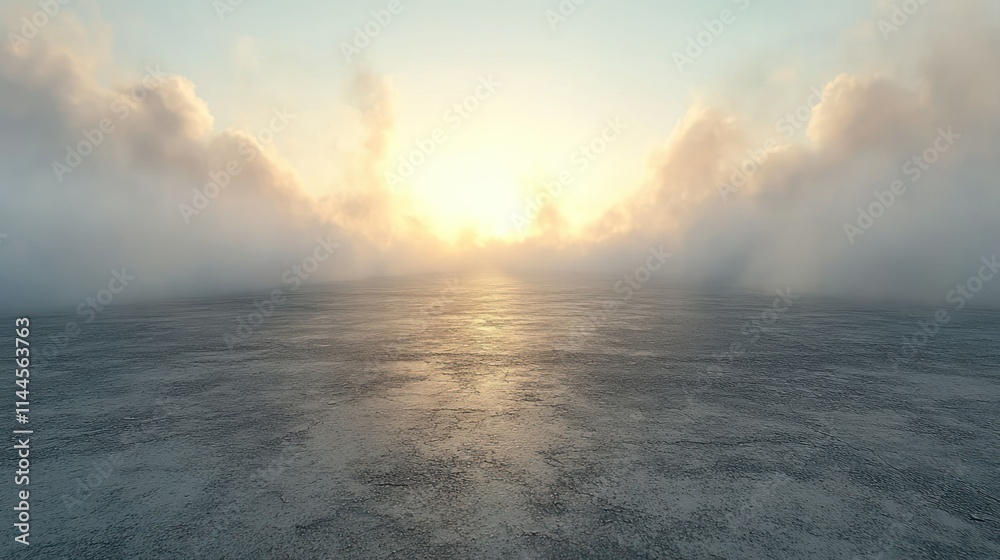 Fototapeta premium Serene landscape with clouds and a rising sun.