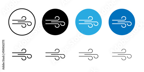 Blowing wind icon Flat outline fill set collection