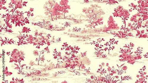 hyper realistic photo of  Toile de Jouy seamless pattern