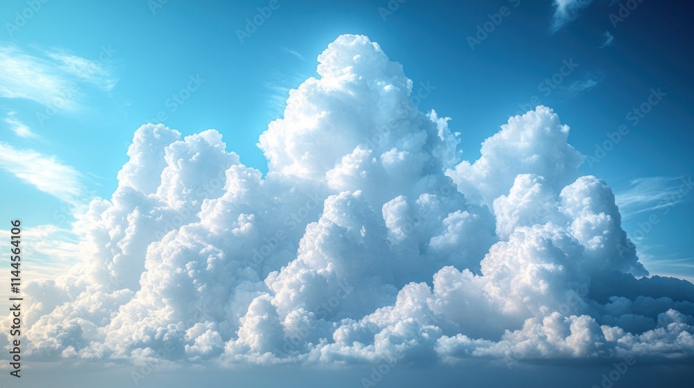 A majestic formation of fluffy clouds against a bright blue sky, evoking a sense of tranquility. A majestic formation of fluffy clouds against a bright blue sky, evoking a sense of tranquility.
