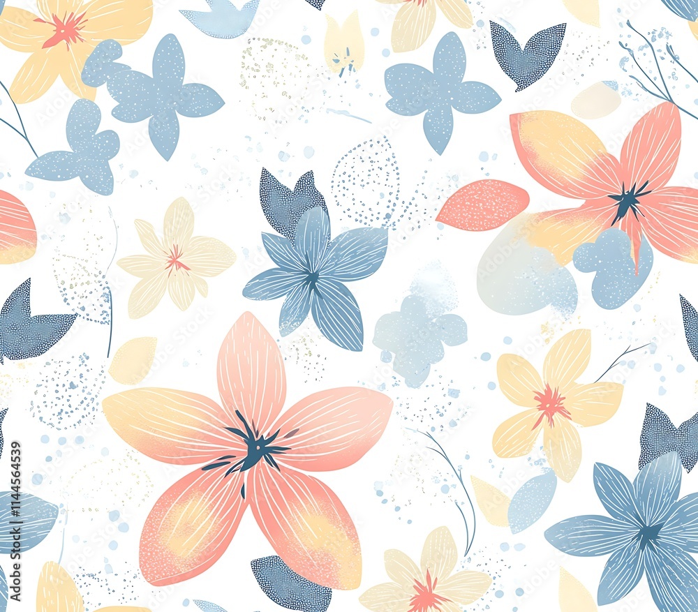 Floral Inspired Geometric Tiles, Soft Geometric Floral Patterns in Pastel Colors Floral Inspired Geometric Tiles, Soft Geometric Floral Patterns in Pastel Colors