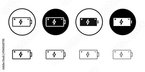 Charging battery icon Flat outline fill set collection