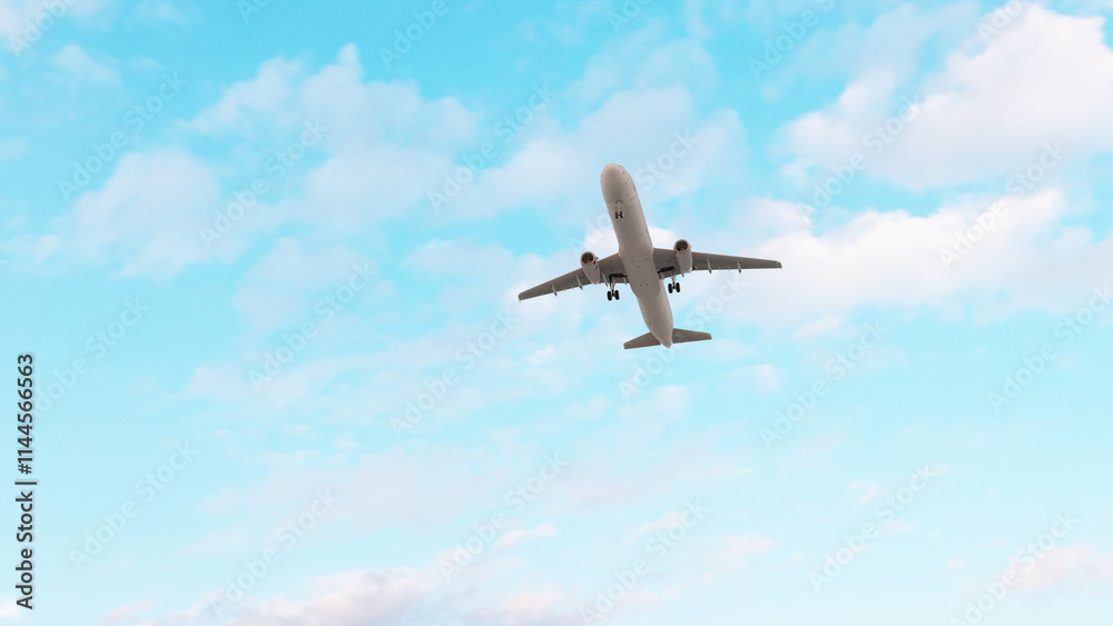 ULTRA HD. Airplane flies in blue sky. Travel, tourism. Airplane takes off against the background of blue sky. ULTRA HD. Airplane flies in blue sky. Travel, tourism. Airplane takes off against the background of blue sky.