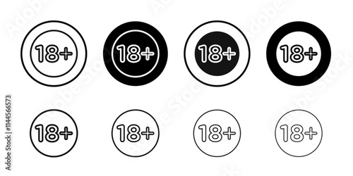 Eighteen plus icon Flat outline fill set collection