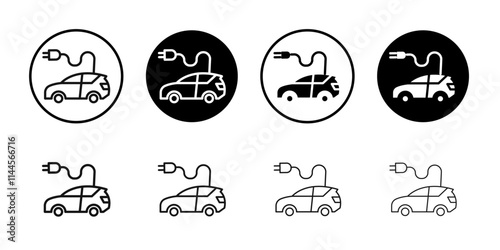 Electric vehicle icon Flat outline fill set collection