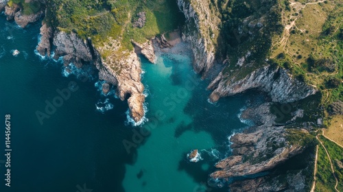 Coastal Cliffs and Azure Bay: Breathtaking Aerial View