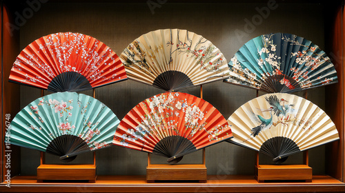  a neat arrangement of traditional korean folding fans, photo