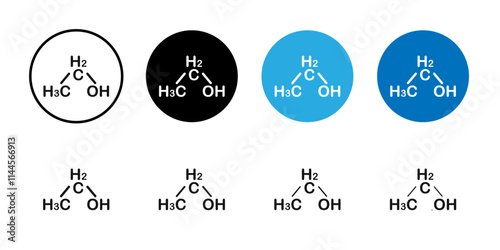 Ethanol Icon Flat outline fill set collection