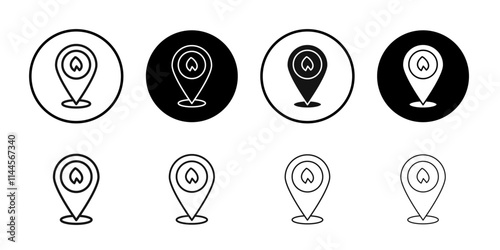 Fire location icon Flat outline fill set collection