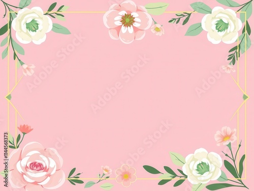 A modern and elegant vector invitation frame design with floral elements and geometric shapes, geometric, template