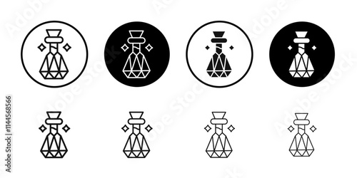 Holy water bottle icon Flat outline fill set collection