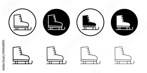 Ice skates icon Flat outline fill set collection