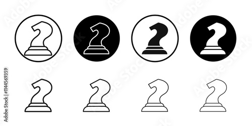 Knight chess icon Flat outline fill set collection