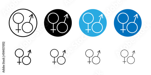 Male, female symbols icon Flat outline fill set collection