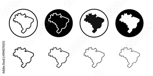 Map of Brazil icon Flat outline fill set collection