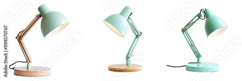 Set of A modern dome shade task desk lamp with sleek metal design on transparent png background