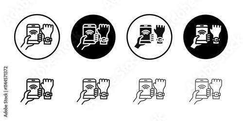NFC bracelet connected icon Flat outline fill set collection