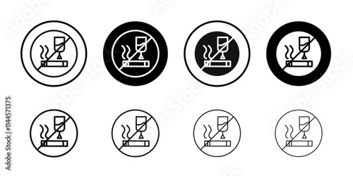 No alcohol and cigarettes icon Flat outline fill set collection