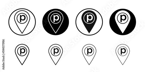 Parking icon Flat outline fill set collection